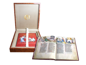 Facsímil del Speculum Humanae Salvationis abierto y en la caja